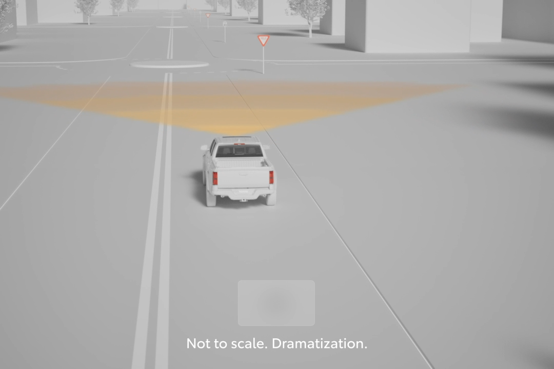 Illustration of Toyota Safety Sense on the 2025 Tundra showing pre-collision detection system in action