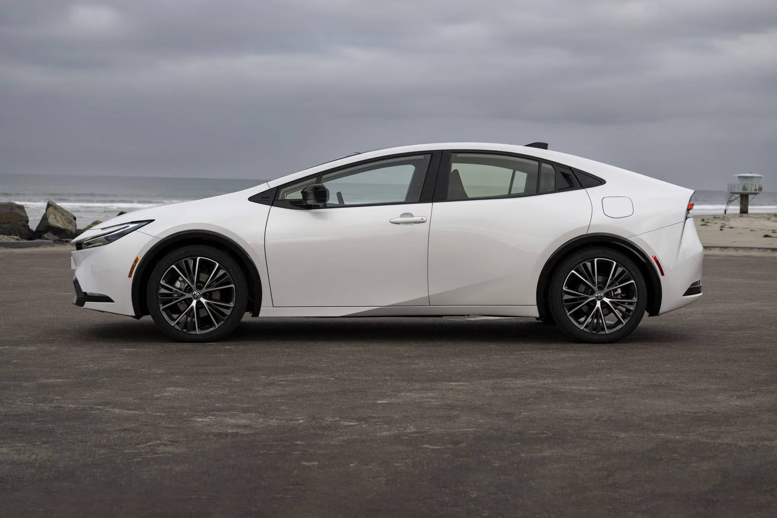 A white car sitting parked.