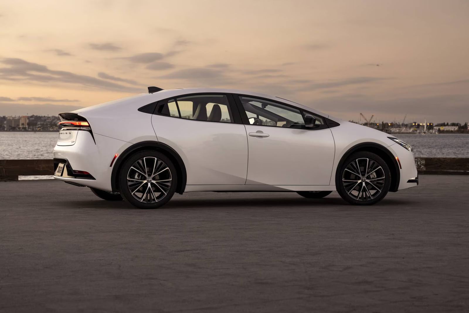 A white car sitting parked.