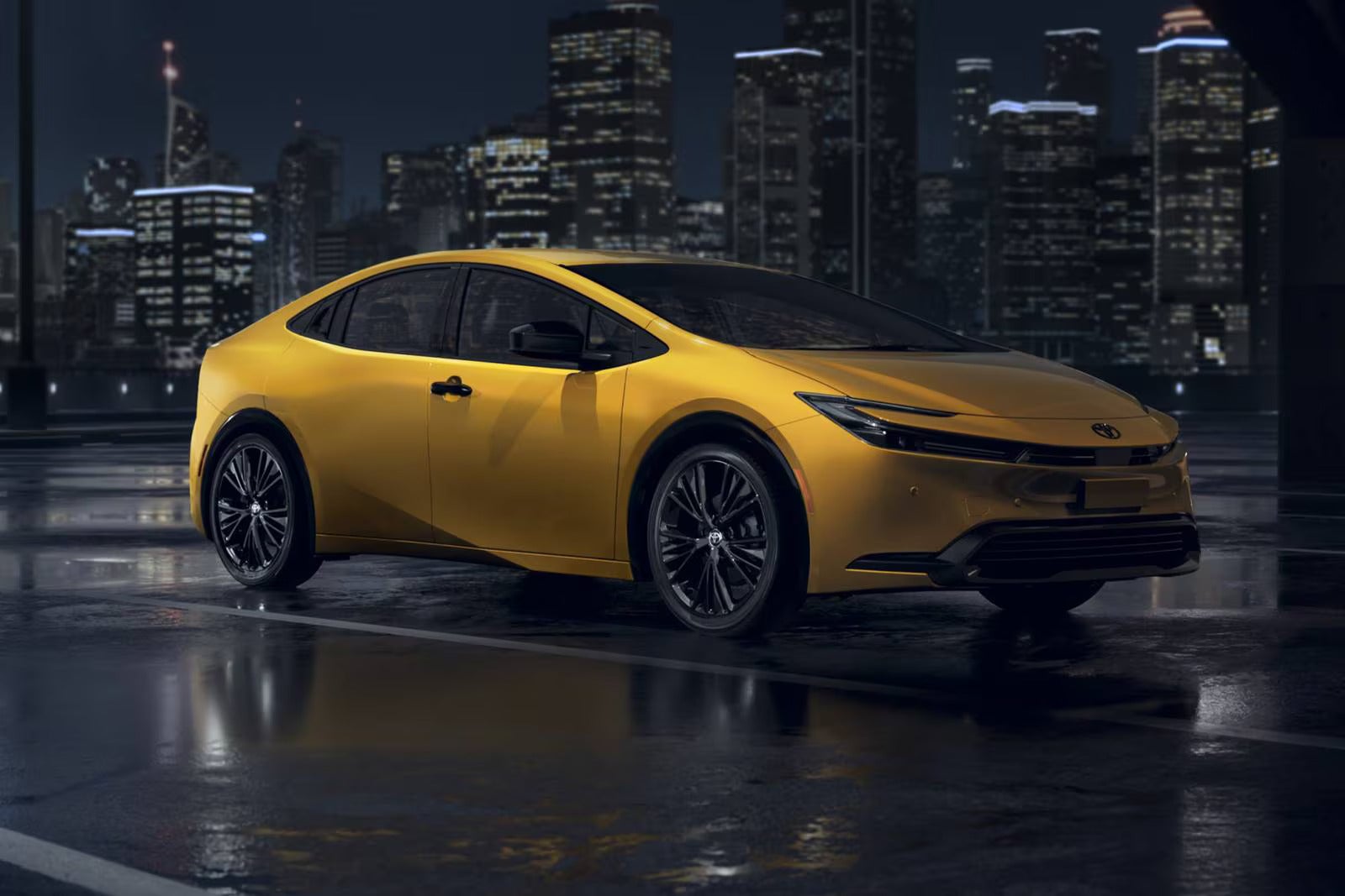 A yellow car sitting parked.