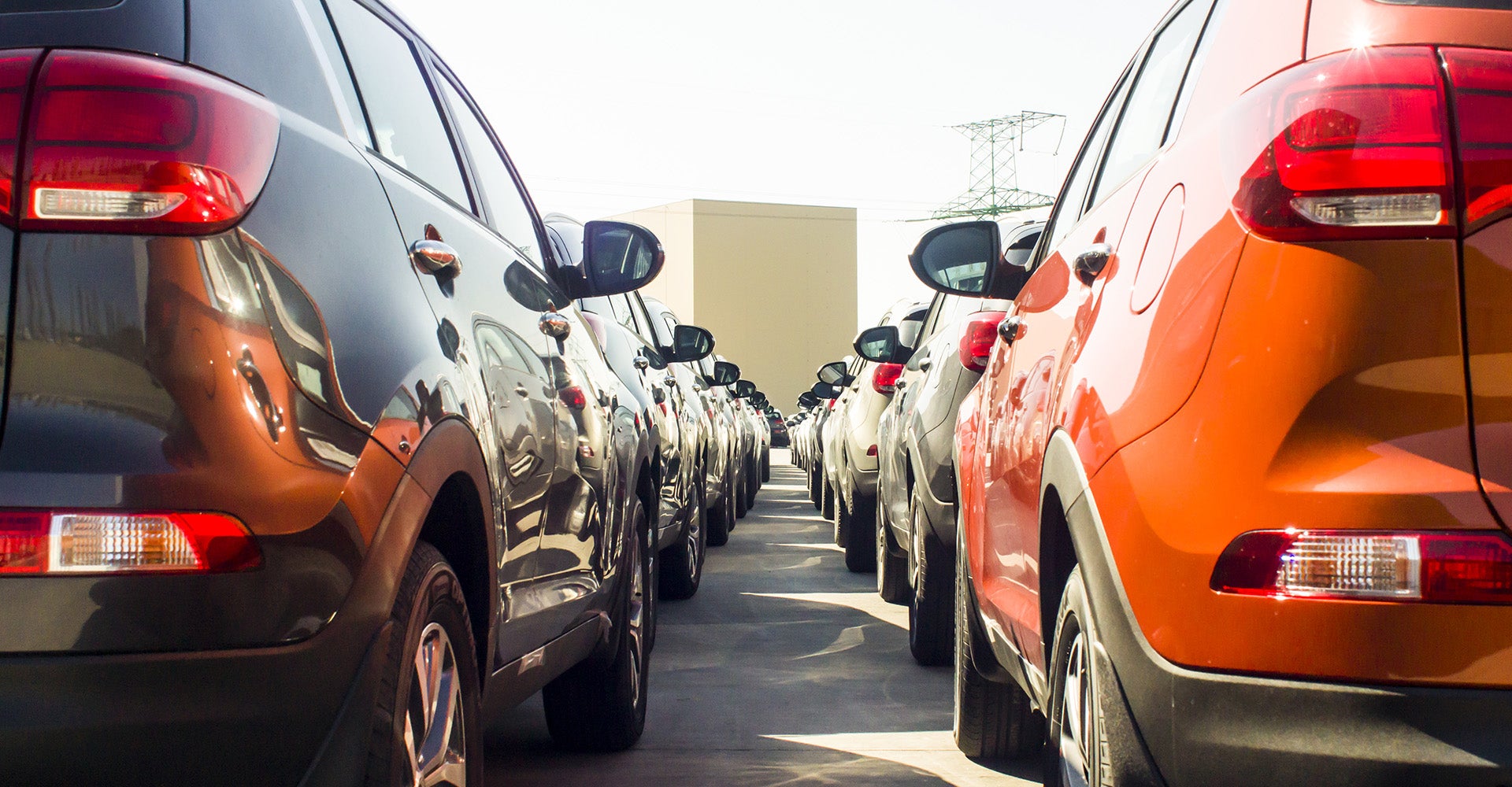 a lineup of vehicles on a lot